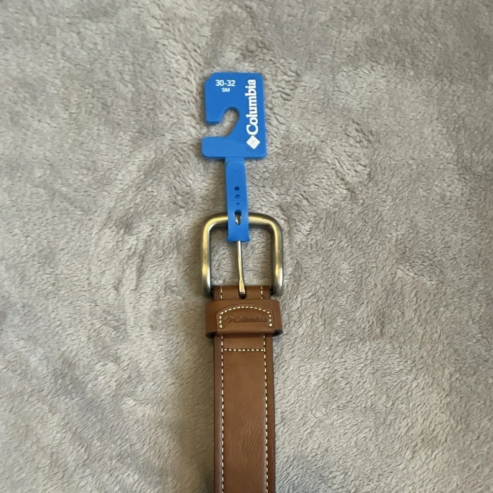 Columbia Men's Brown Dress Belt 30-32 Solid 1.5in Adjustable Logo Buckle
